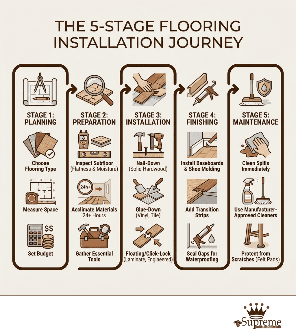 User-Inserted Visual Representation Of The Five Stages Involved In The Flooring Installation Process.